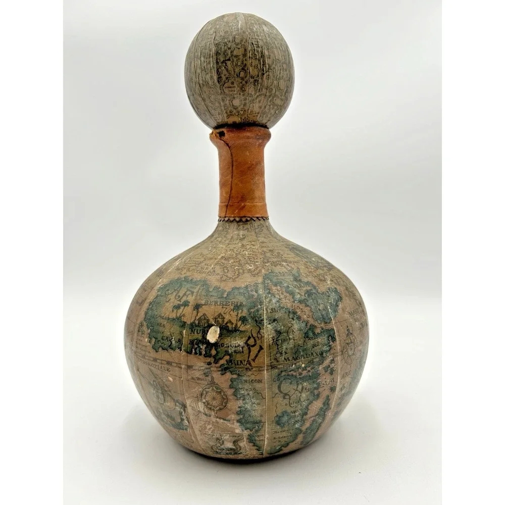 Lillian Vernon Vintage Rare Leather Wrapped Decanter World Map Made‎ In Italy